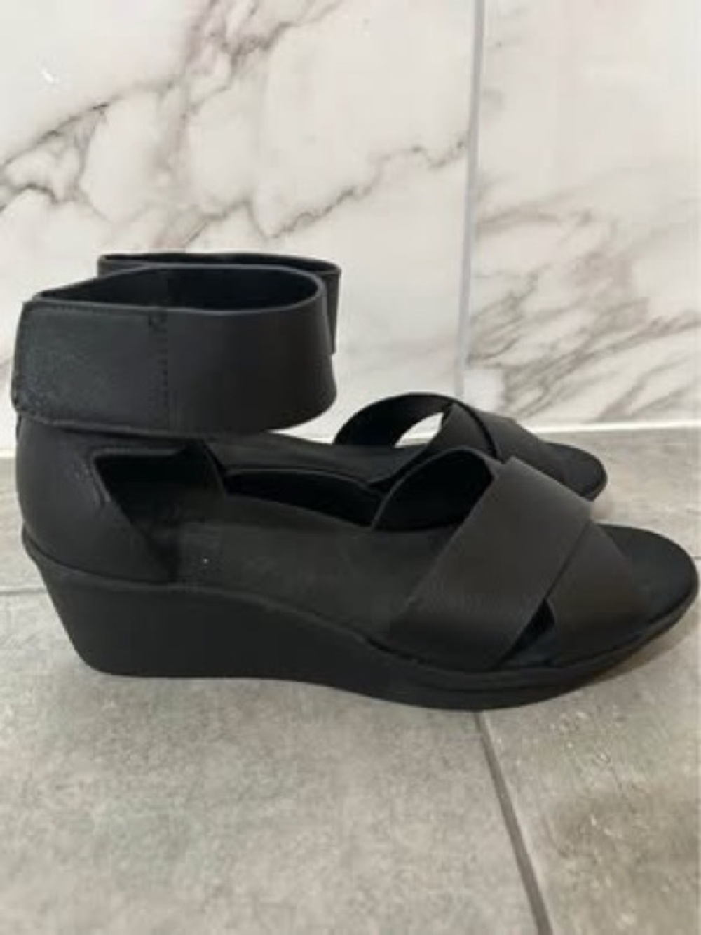 Naturalizer Black Ankle-Strap Wedge Sandals